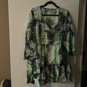 Tropical print bathing suit coverup.